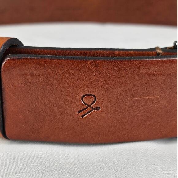 MADE IN ITALY MEN’S BROWN LEATHER BELT BRUSHED STEEL BUCKLE • SIZE 90 (31"–34") - Picture 4 of 8